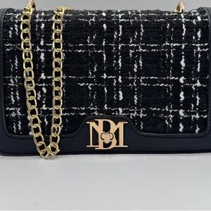 Badgley Mischka Elegant Black and White Tweed Chain Bag